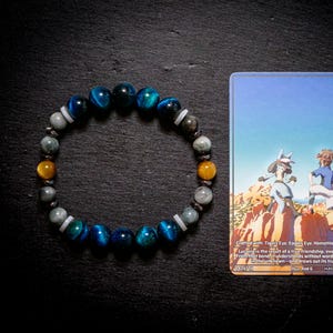 Lucario Inspired Tiger's Eye Gemstone Bracelet with Custom Art Card