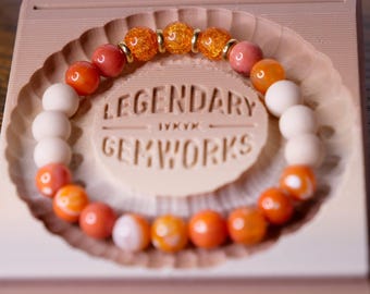 Charmander Bracelet: Sea Sediment Jasper, Fossil Rock & Dragon Vein Agate