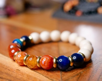 Typhlosion inspiriertes Edelstein-Armband: Feuerachat, Apatit, Fossil Rock