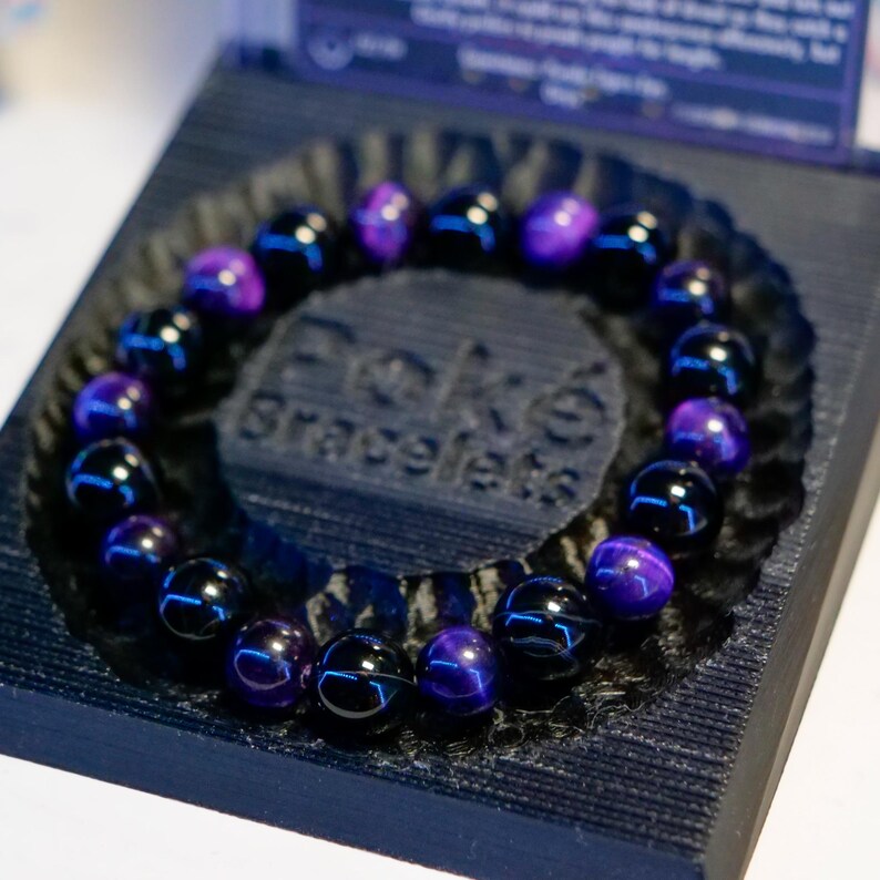 092 Gastly Bracelet Onyx & Purple Tiger's Eye Gemstones Pokémon