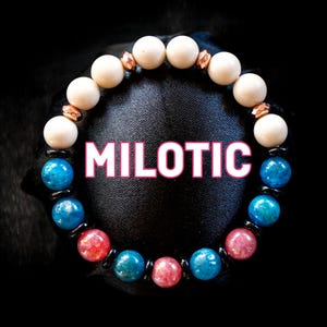 Pulseira Milotic – Apatita, Jade Rosa e Rocha Fóssil – Joia com Pedras Preciosas Inspiradas em Pokémon – Feita à mão com Cartão Personalizado