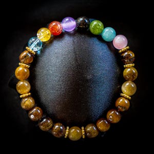 133 / Braccialetto Chakra Eeveelutions - Gemme Occhio di Tigre, Topazio e Giada - Gioielli ispirati ai Pokémon - Carta personalizzata inclusa - Design fatto a mano