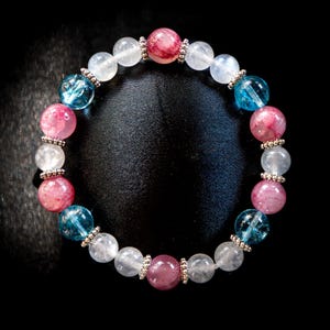 Sylveon Inspired Gemstone Bracelet: Rainbow Moonstone, Topaz & Cherry Jade
