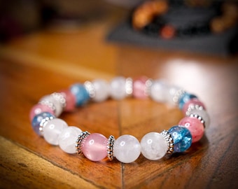 Sylveon Inspired Moonstone Gemstone Bracelet with Custom Art Card