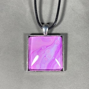Fluid Art Pendant - Pink Square