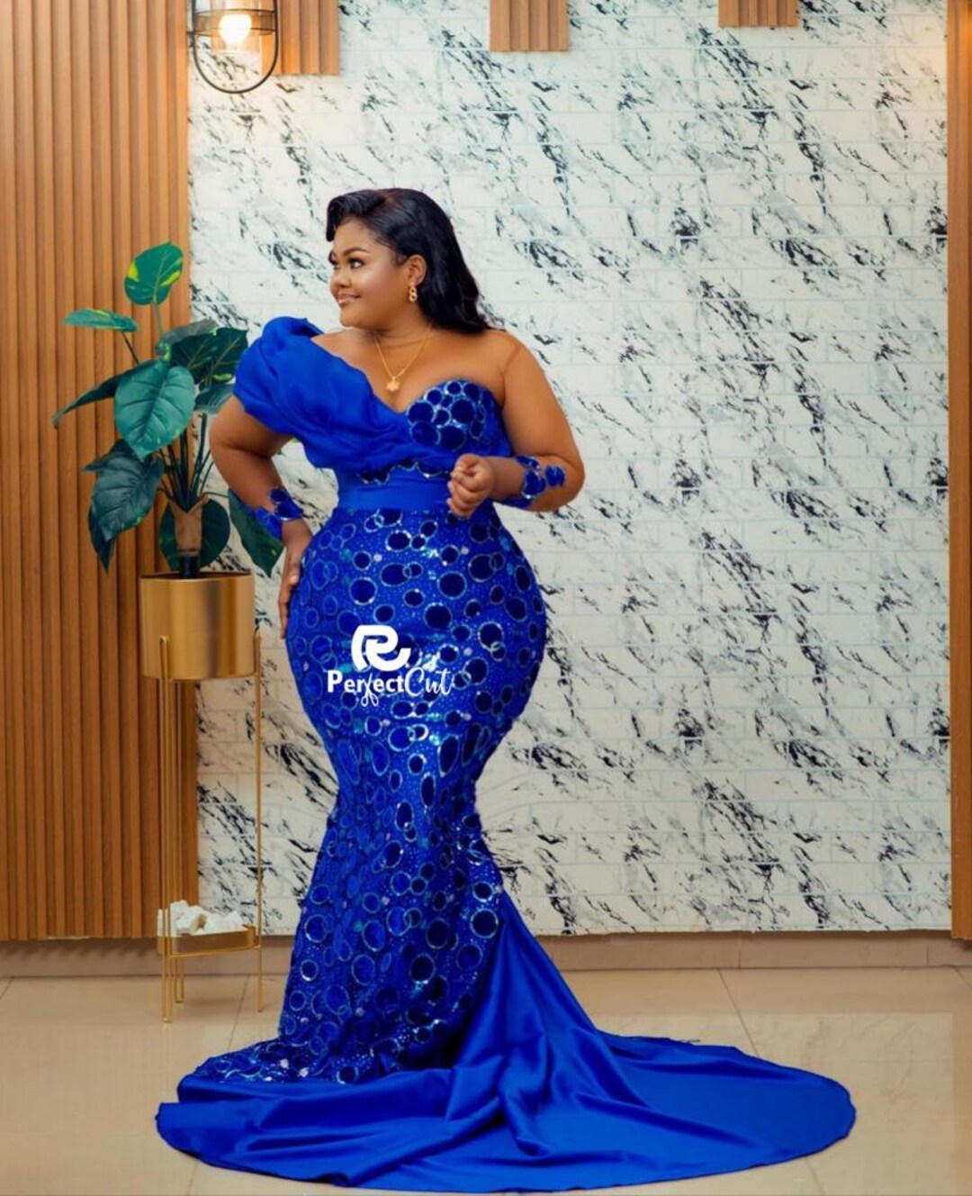 Nigerian Traditional Wedding Dress, Royal Blue Dress, Detail Reception