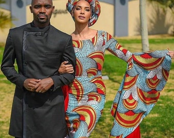 Blue Couple set, Ankara family set,Ankara couple set, Pre wedding dress,African print couple outfit,Nigerian wedding dress,Asoebi styles