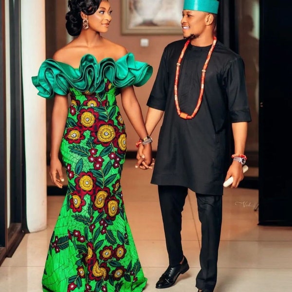 Green Couple set, Ankara family set,Ankara couple set, Pre wedding dress,African print couple outfit,Nigerian wedding dress,Asoebi styles