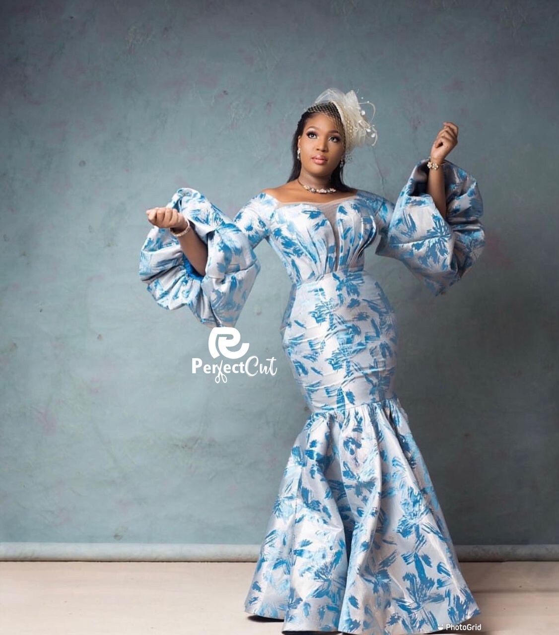 Blue brocade dress cheap