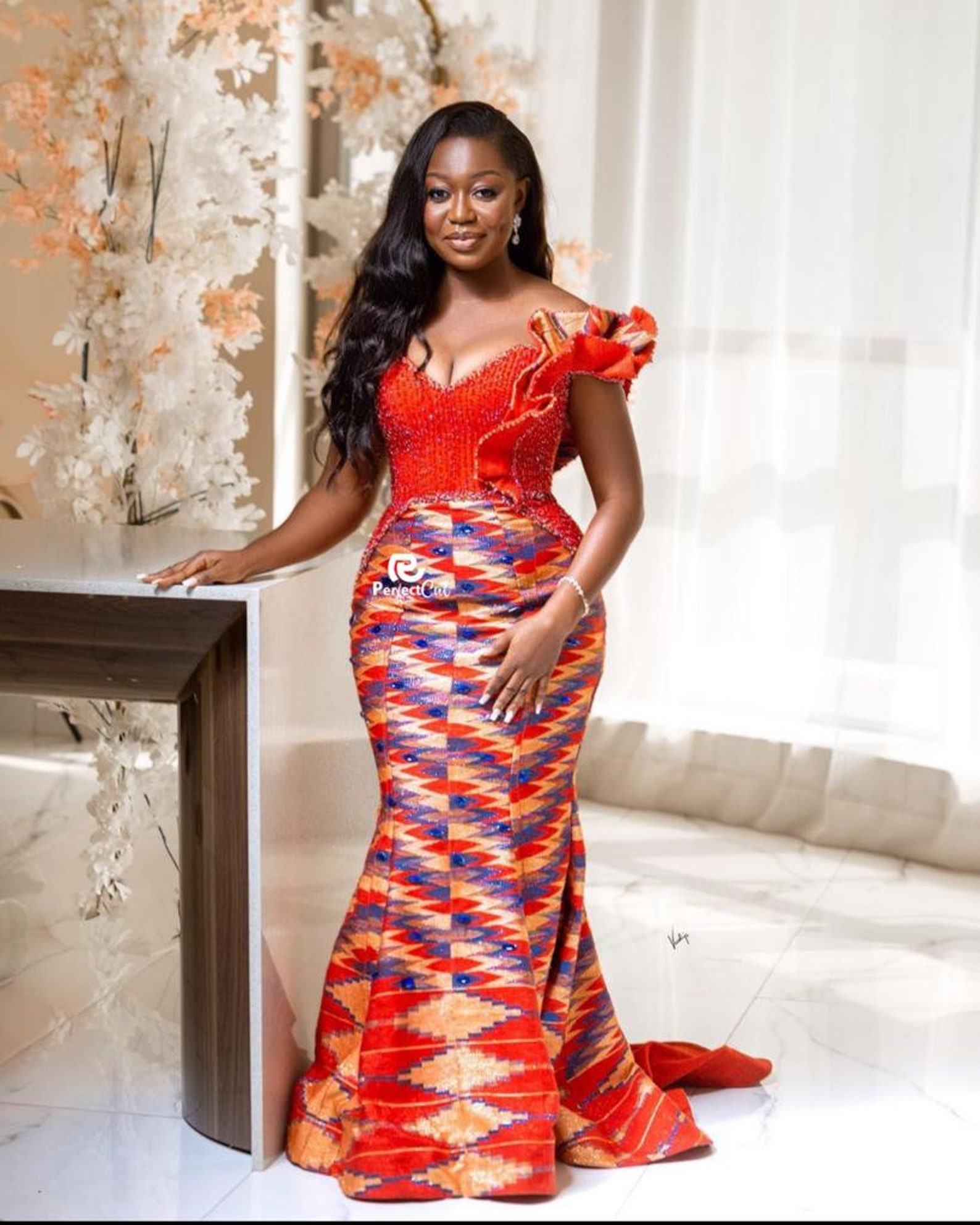 Ghanaian Traditional Marriage Gown, Original Kente Dress, Red ...