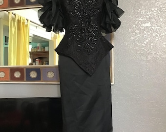Karen Okada for David Howard size 6 vintage 80's formal dress black