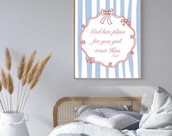 Girly Christian Quote Printable, Faith Wall Art, Editable Canva Template