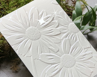 Embossed White Note Card Set of 6 with Envelopes, Thinking of You Handmade Greeting Cards, Encouragement Floral Note Cards, Daisy Note Cards