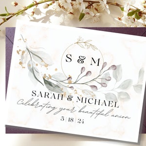 Personalized Monogram Wedding Card, Wedding Card to Newly Married Couple, Congratulations on Your Wedding, Custom Christian Wedding Card