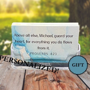 Personalized Scripture Cards with Acrylic Holder, 35 Custom Watercolor Bible Verses, Christian Gift For Her or Him, Custom Christian Gift