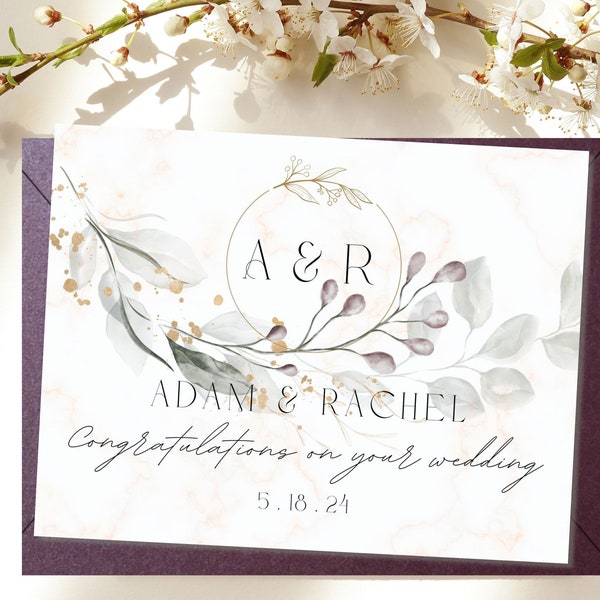 Personalized Monogram Wedding Card, Wedding Card to Newly Married Couple, Congratulations on Your Wedding, Custom Christian Wedding Card