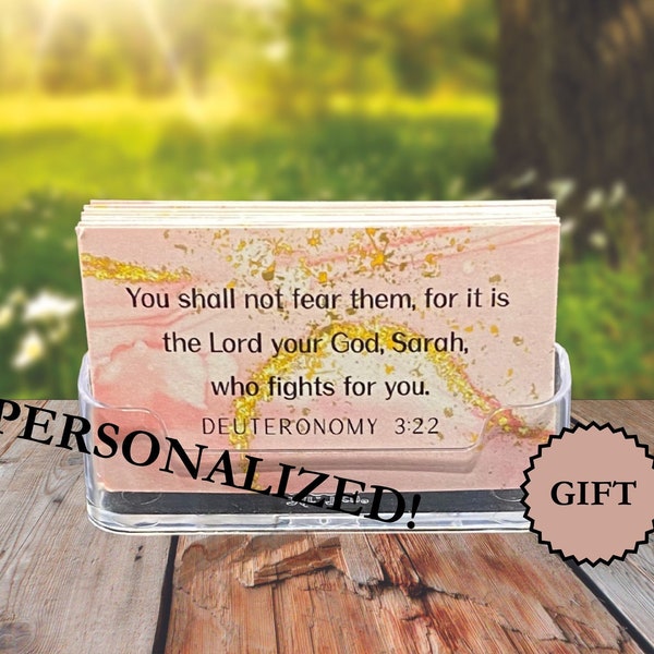 Personalized Scripture Cards with Acrylic Holder, 35 Custom Pink Watercolor Bible Verses, Christian Get Well Gift, Scripture Memory Cards