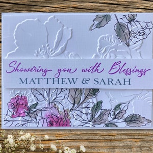 Custom Bridal Shower Card, Personalized Watercolor Wedding Card, Embossed Floral Card for Bride-to-Be, Congratulations on Your Marriage Card