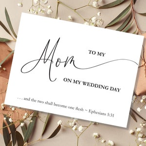 Tarjeta de boda cristiana para tu mamá en el día de tu boda, tarjeta de boda cristiana para mi mamá, para mi madre en el día de mi boda