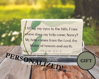 Personalized Scripture Cards with Acrylic Holder, 35 Custom Botanical Bible Verses, Christian Graduation Gift, Scripture Memory Cards