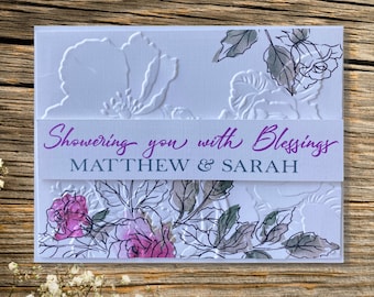 Custom Bridal Shower Card, Personalized Watercolor Wedding Card, Embossed Floral Card for Bride-to-Be, Congratulations on Your Marriage Card