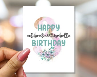 Custom 3rd Birthday Card for Girl, Happy 3rd Birthday, Personalized Birthday Card for 3-Year-Old Girl, Watercolor Floral 3rd Birthday Card