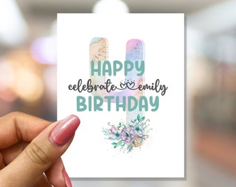 Custom 4th Birthday Card for Girl, Happy 4th Birthday, Personalized Birthday Card for 4-Year-Old Girl, Watercolor Floral 4th Birthday Card