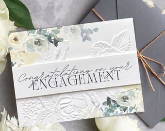 Custom Engagement Card, Congratulations on Your Engagement Card, 3D Floral Embossed Christian Engagement Card With Inside Message Option