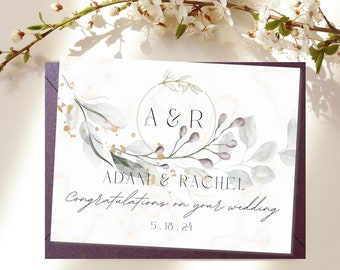 Personalized Monogram Wedding Card, Wedding Card to Newly Married Couple, Congratulations on Your Wedding, Custom Christian Wedding Card