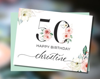 Custom 50th Birthday Card, Happy 50th Birthday for Daughter, Personalized Birthday Card for 50-Year-Old Woman, Christian 50th Birthday Card