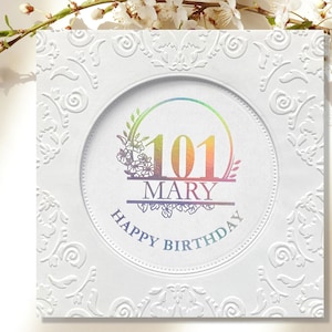 Personalized Foiled 101st Birthday Card, Embossed Happy 101st Birthday, Custom Birthday Card for 101-Year-Old, Handmade 101st Birthday Card