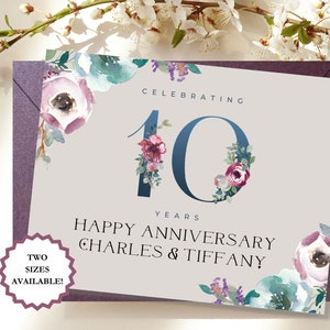 Custom Happy 10th Anniversary Card, Christian Anniversary Card, Celebrating 10 Years Card, Personalized 10th Anniversary Card Inside and Out