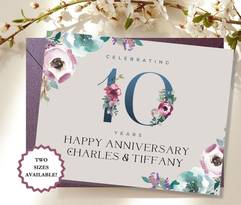 Custom Happy 10th Anniversary Card, Christian Anniversary Card, Celebrating 10 Years Card, Personalized 10th Anniversary Card Inside and Out afbeelding 1