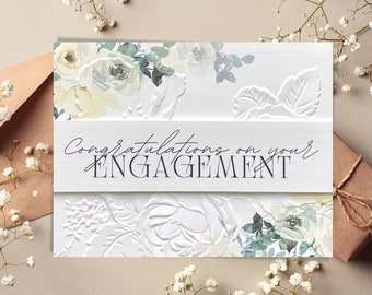 Custom Engagement Card, Congratulations on Your Engagement Card, 3D Floral Embossed Christian Engagement Card With Inside Message Option