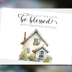 Be Blessed New Home Card – Watercolor Cottage Housewarming – Christian Blessing Card for New Home – Customizable Inside Sentiment Available