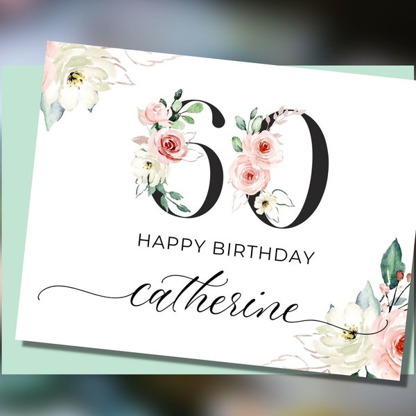Custom 60th Birthday Card, Happy 60th Birthday Card for Mom, Personalized Birthday Card for 60-Year-Old Woman, Christian 60th Birthday Card