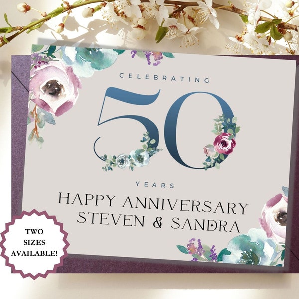 Custom Happy 50th Anniversary Card, Christian Anniversary Card, Celebrating 50 Years Card, Personalized 50th Anniversary Card Inside and Out