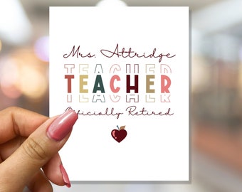 PRINTED Custom Retired Teacher Card, Officially Retired Teacher Card, Personalized Retirement Card for Teacher With Inside Option