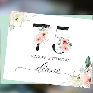 Custom 75th Birthday Card, Happy 75th Birthday Card for Mom, Personalized Birthday Card for 75-Year-Old Woman, Christian 75th Birthday Card