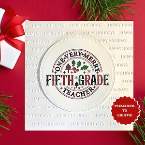 Custom Embossed Christmas Teacher Card, One Very Merry Preschool to Eighth Grade Teacher, Christian Holiday Teacher Card With Inside Options