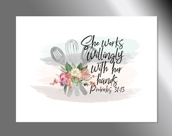 Proverbs 31 Chef Thank You Card | She Works Willingly With Her Hands | Watercolor Christian Thank You Card for Cook | Chef Thank You Card