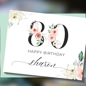 Custom 80th Birthday Card, Happy 80th Birthday Card for Mom, Personalized Birthday Card for 80-Year-Old Woman, Christian 80th Birthday Card