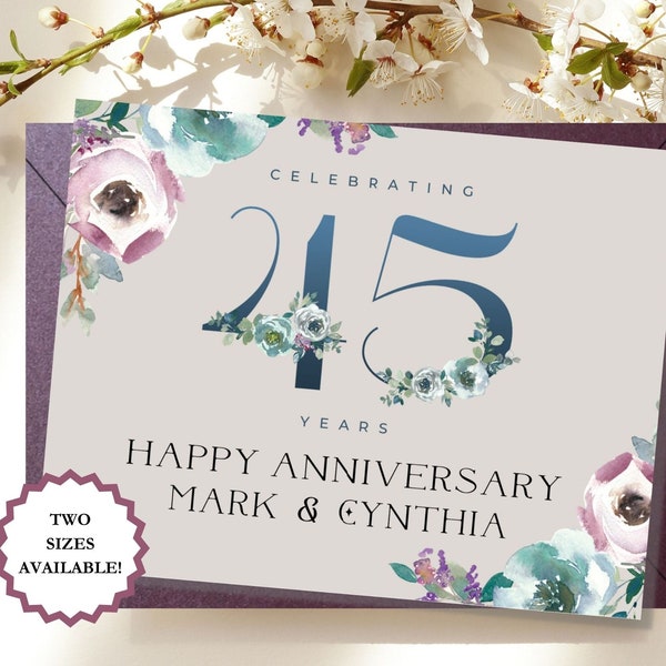 Custom Happy 45th Anniversary Card, Christian Anniversary Card, Celebrating 45 Years Card, Personalized 45th Anniversary Card Inside and Out