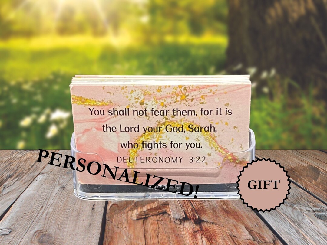 Personalized Scripture Cards With Acrylic Holder, 35 Custom Pink