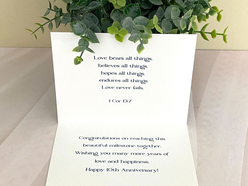 Custom Happy 10th Anniversary Card, Christian Anniversary Card, Celebrating 10 Years Card, Personalized 10th Anniversary Card Inside and Out afbeelding 2