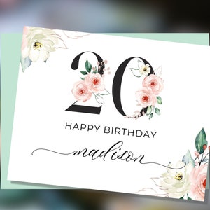 Custom 20th Birthday Card, Happy 20th Birthday for Daughter, Personalized Birthday Card for 20-Year-Old Woman, Christian 20th Birthday Card