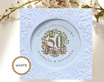 Custom Foil 50th Anniversary Card, Embossed Anniversary Card for 50 Years Married, Personalized Happy 50th Anniversary Card Inside and Out