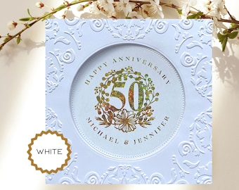 Custom Foil 50th Anniversary Card, Embossed Anniversary Card for 50 Years Married, Personalized Happy 50th Anniversary Card Inside and Out