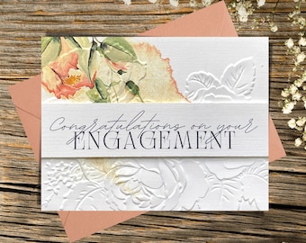 Custom Engagement Card, Congratulations on Your Engagement Card, 3D Floral Embossed Christian Engagement Card With Inside Message Option