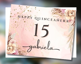 Quinceañera 15th Birthday Card – Personalized Boho Keepsake for Teen Girl, Optional Bible Verse & Inside Message, Quince Gift Idea